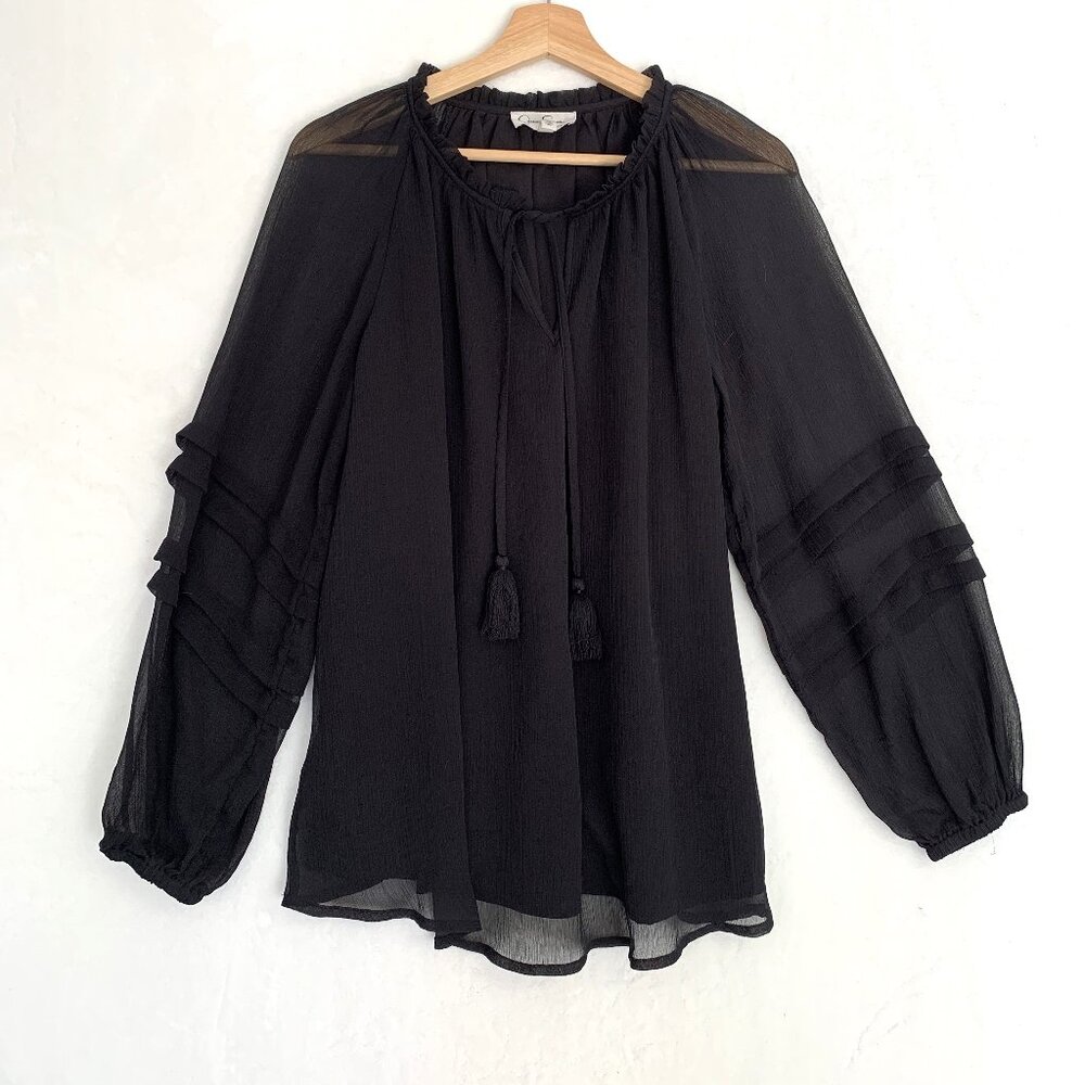 Jessica Simpson Maternity Blouse Size M Black with Lining Sheer Long Sleeves